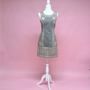 Anthropologie Maeve Sleeveless Gray Embroidered Shift Dress